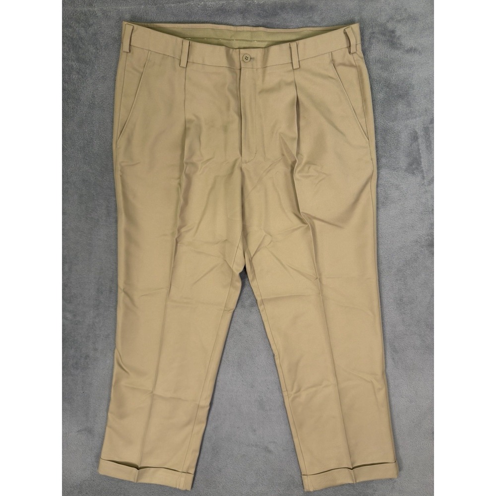 Nike Golf Dress Pants Mens 38x30 Tan Straight Pleated Cuffed‎ Athletic Casual
